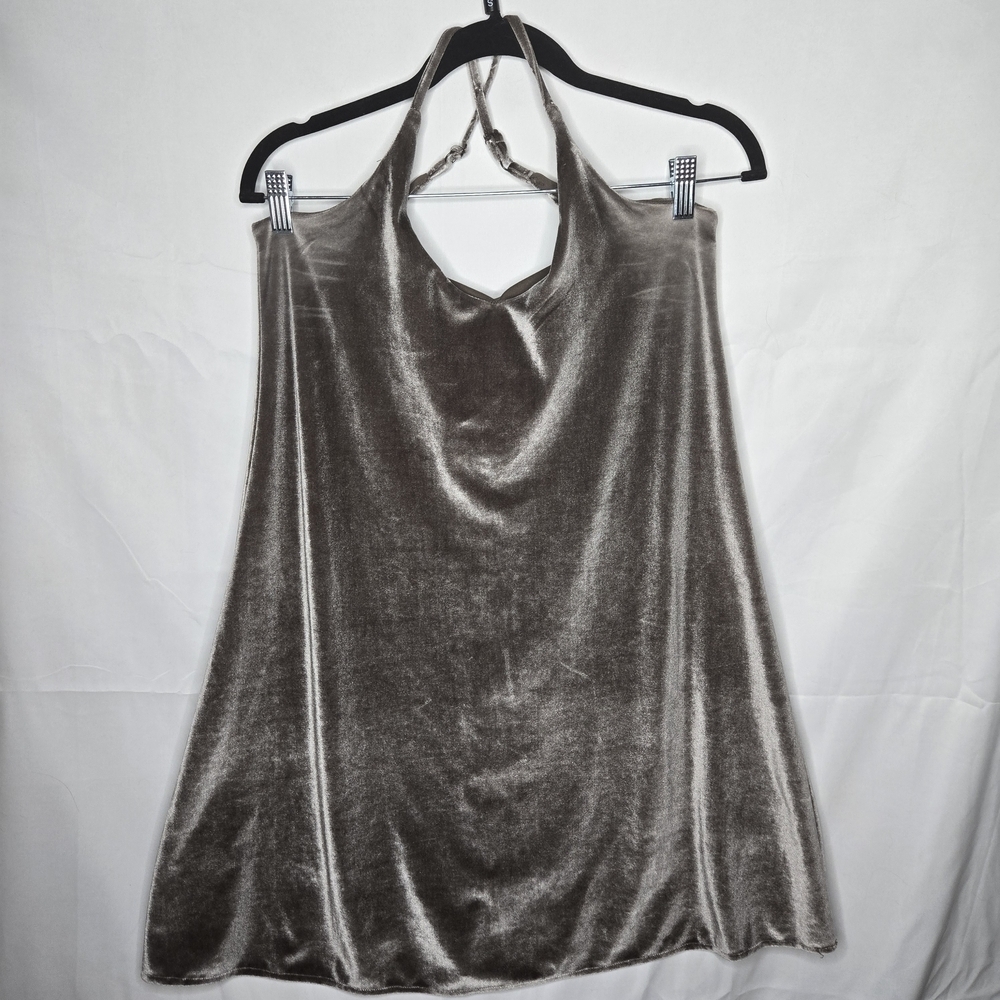 Ten Sixty Sherman Velvet V-Neck Mini Dress XS Crisscross Open Back Soft Gray EUC